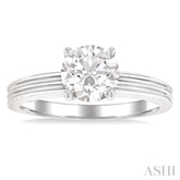 1/20 Ctw Circular Shape Grooved Shank Round Cut Diamond Semi-Mount Engagement Ring in 14K White Gold